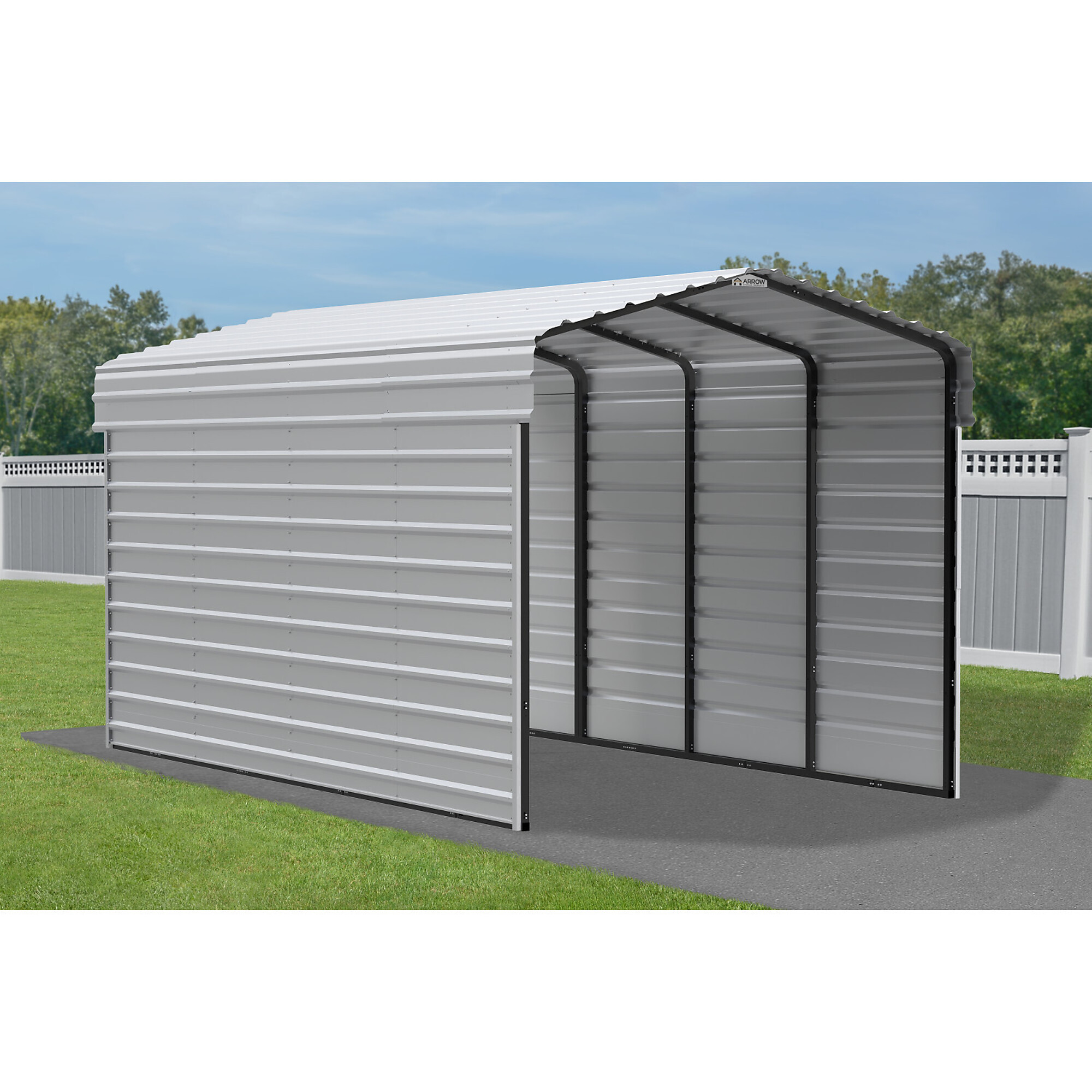 Arrow, Steel Carport w/ 2 Side Wall Kits 10x20x9 Width 120 in, Height 123.15 in, Cover Material Steel, Model# CPH102009ECL2